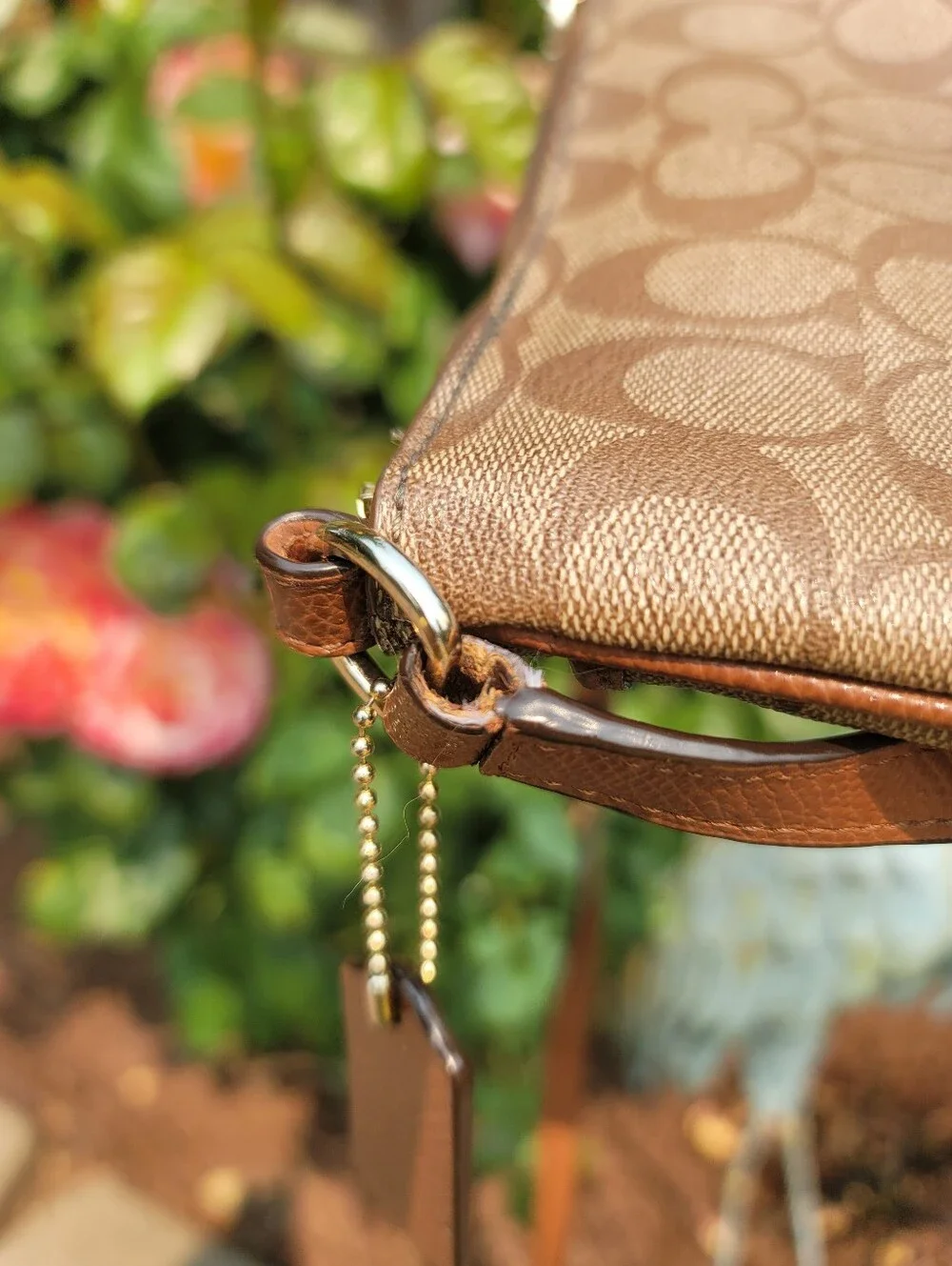 Coach Signature Stripe Tan Crossbody